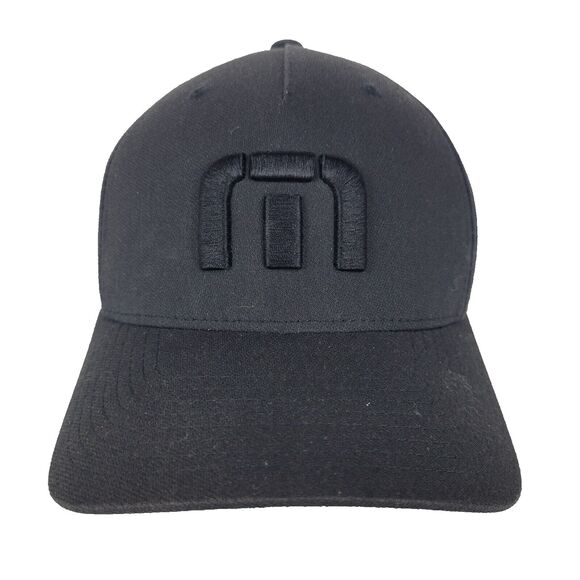 Travis Mathew Golf Hat Cap Men S/M FlexFit Black Monochrome Logo Stretch Yupoong - Picture 1 of 9